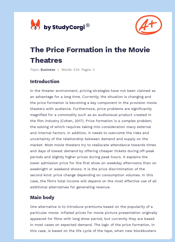 The Price Formation in the Movie Theatres. Page 1