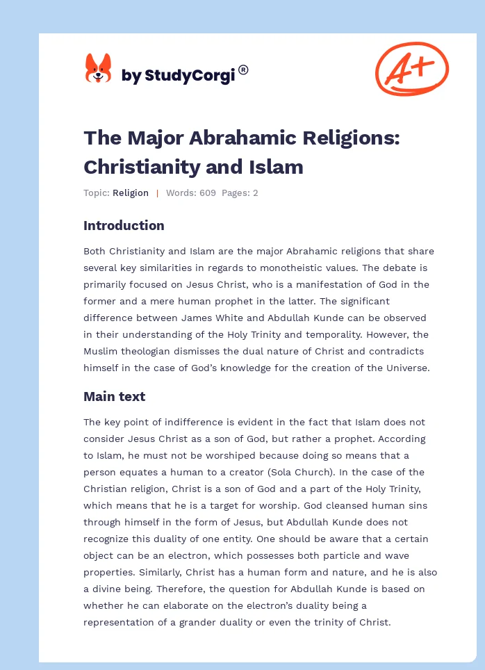 The Major Abrahamic Religions: Christianity and Islam. Page 1
