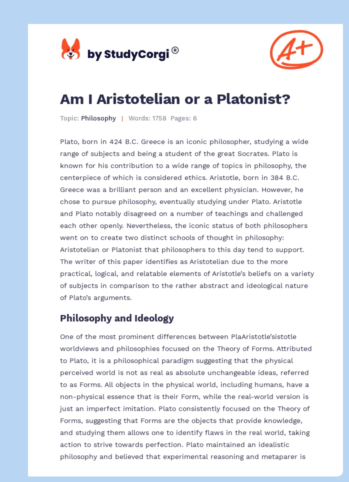 Am I Aristotelian or a Platonist?. Page 1