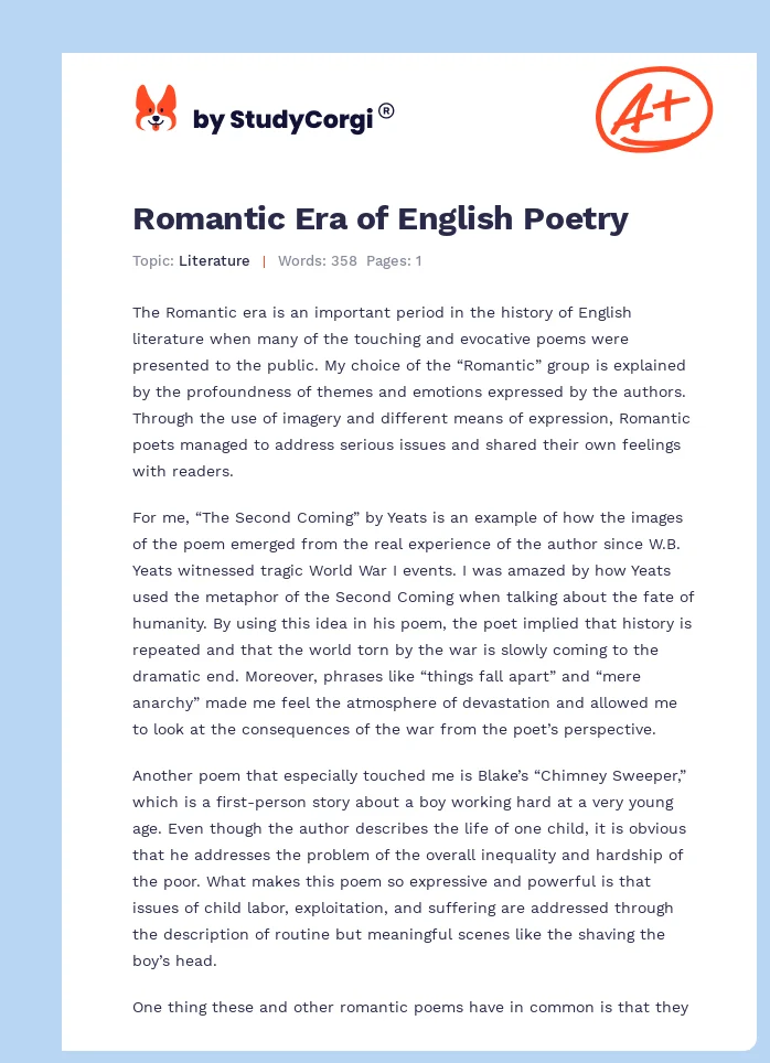 Romantic Era of English Poetry. Page 1