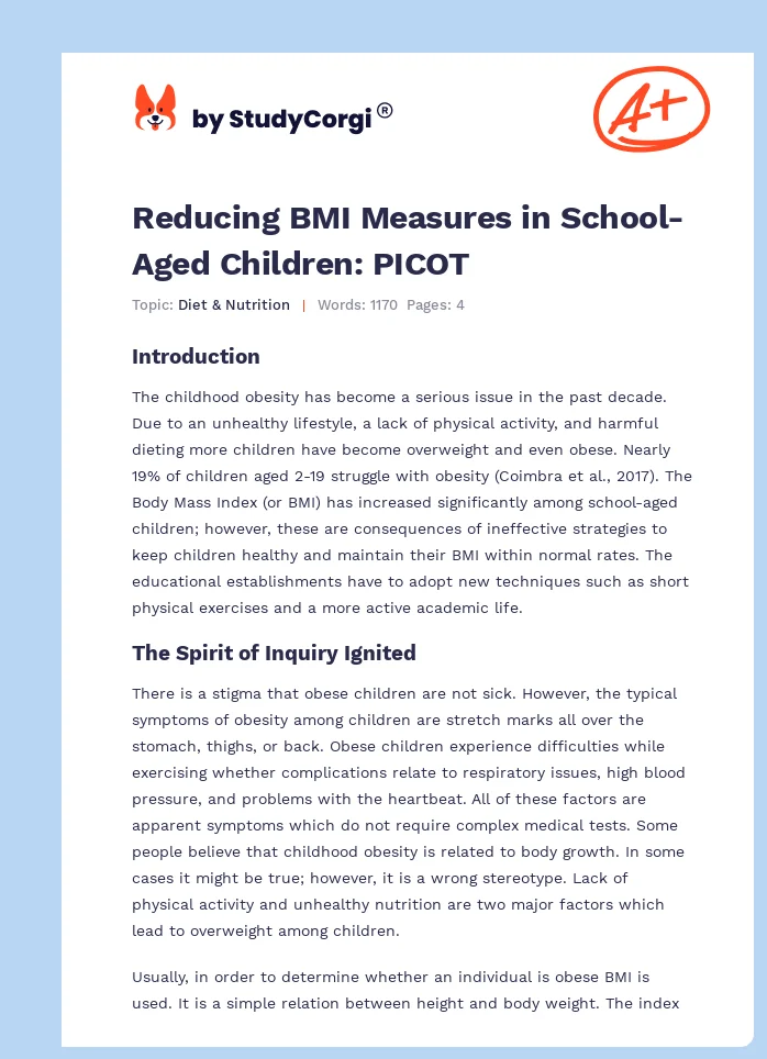 Reducing BMI Measures in School-Aged Children: PICOT. Page 1