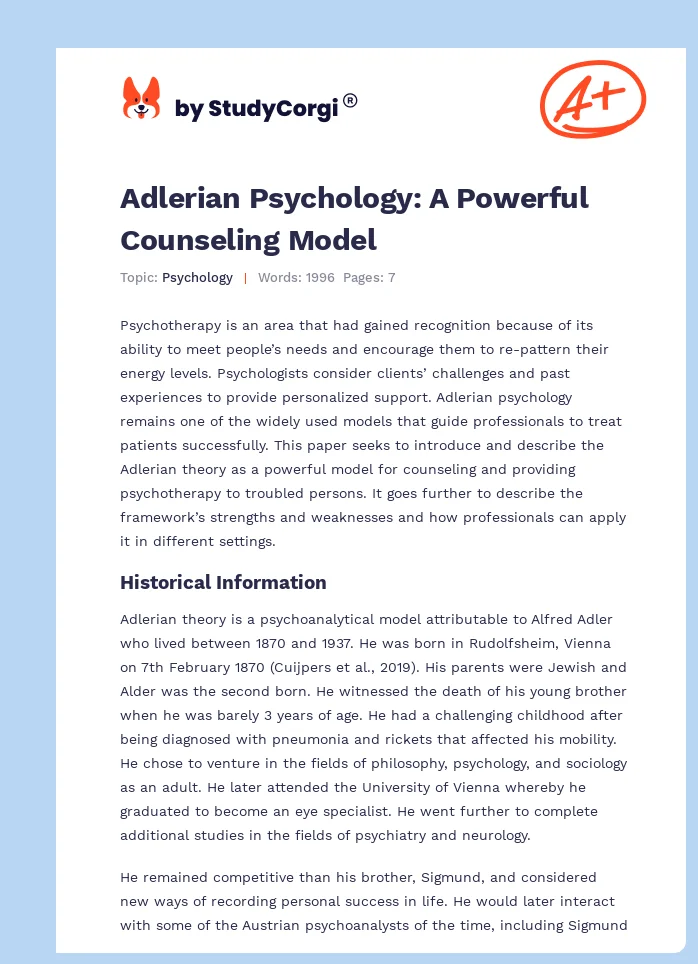 Adlerian Psychology: A Powerful Counseling Model. Page 1