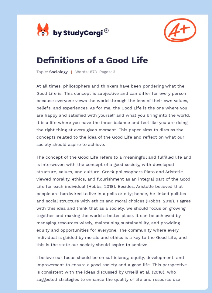 Definitions of a Good Life. Page 1