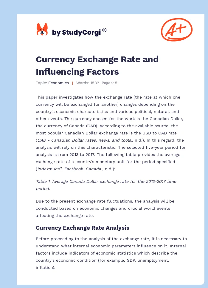 Currency Exchange Rate and Influencing Factors. Page 1