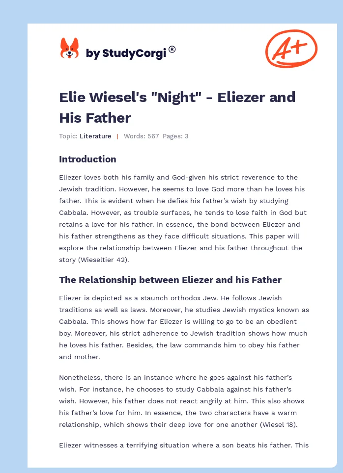 Elie Wiesel's "Night" - Eliezer and His Father. Page 1