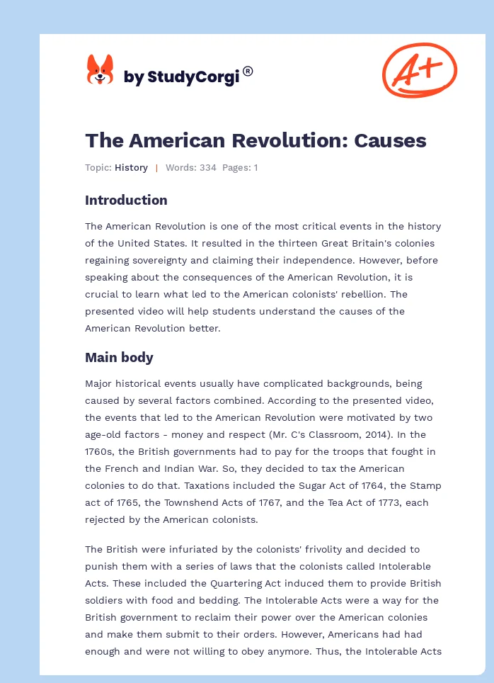 The American Revolution: Causes. Page 1