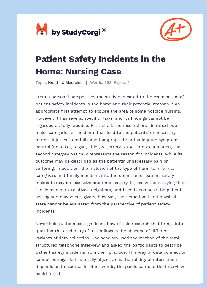 Patient Safety Incidents in the Home: Nursing Case. Page 1