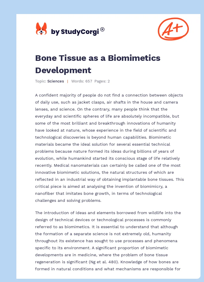 Bone Tissue as a Biomimetics Development. Page 1