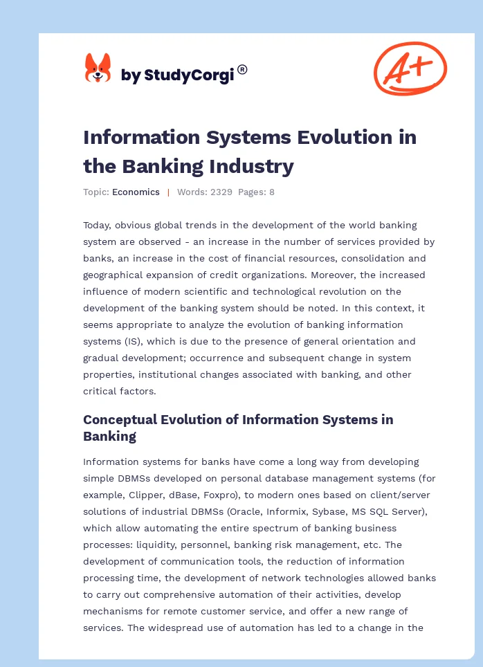 Information Systems Evolution in the Banking Industry. Page 1