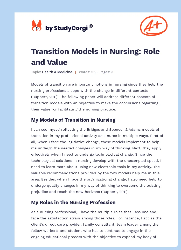 Transition Models in Nursing: Role and Value. Page 1