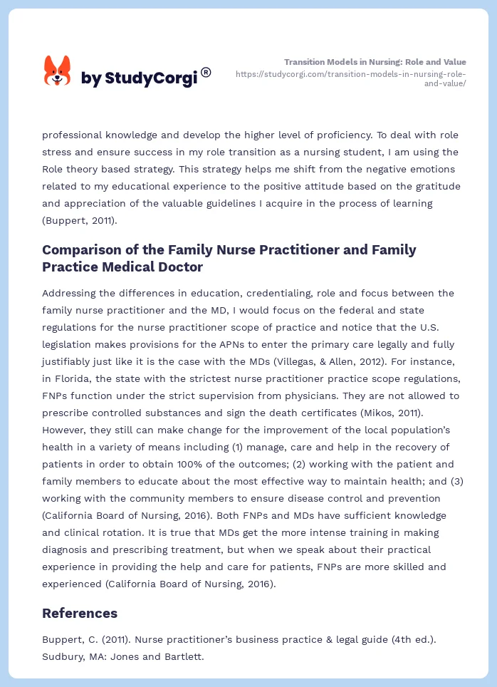Transition Models in Nursing: Role and Value. Page 2