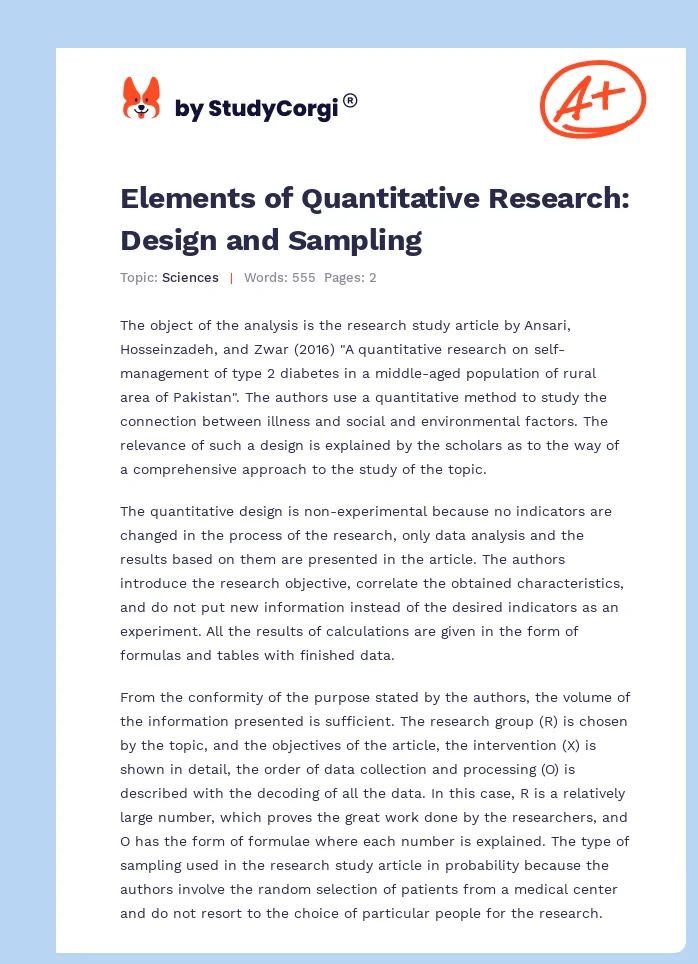 Elements of Quantitative Research: Design and Sampling. Page 1