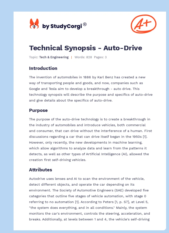 Technical Synopsis - Auto-Drive. Page 1