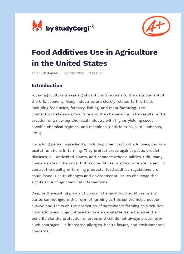 Food Additives Use in Agriculture in the United States. Page 1