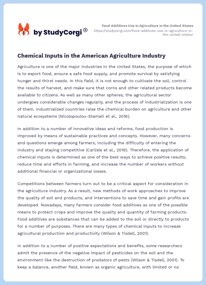 Food Additives Use in Agriculture in the United States. Page 2