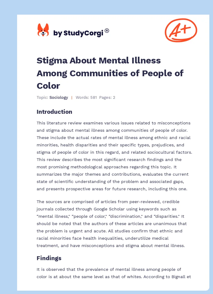 Stigma About Mental Illness Among Communities of People of Color. Page 1