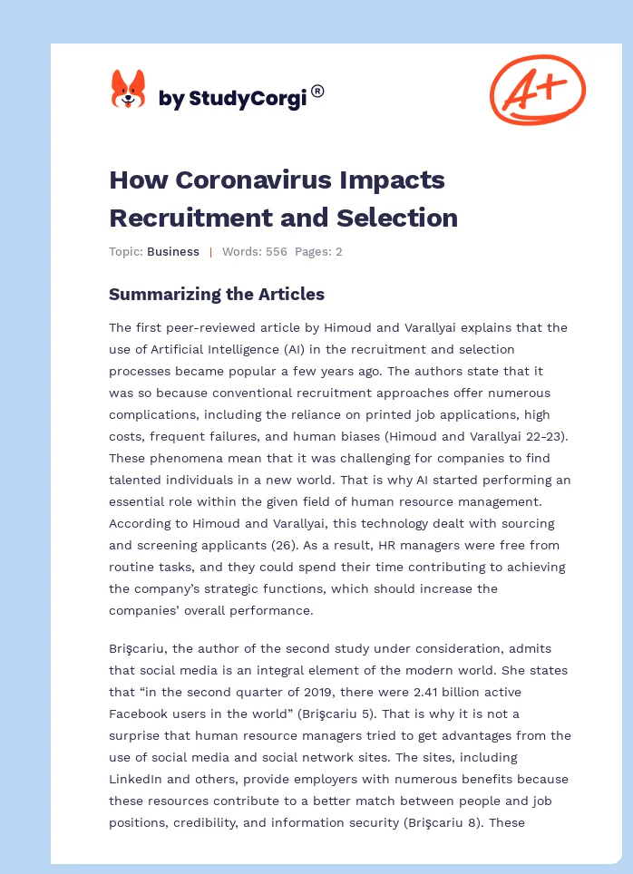 How Coronavirus Impacts Recruitment and Selection. Page 1