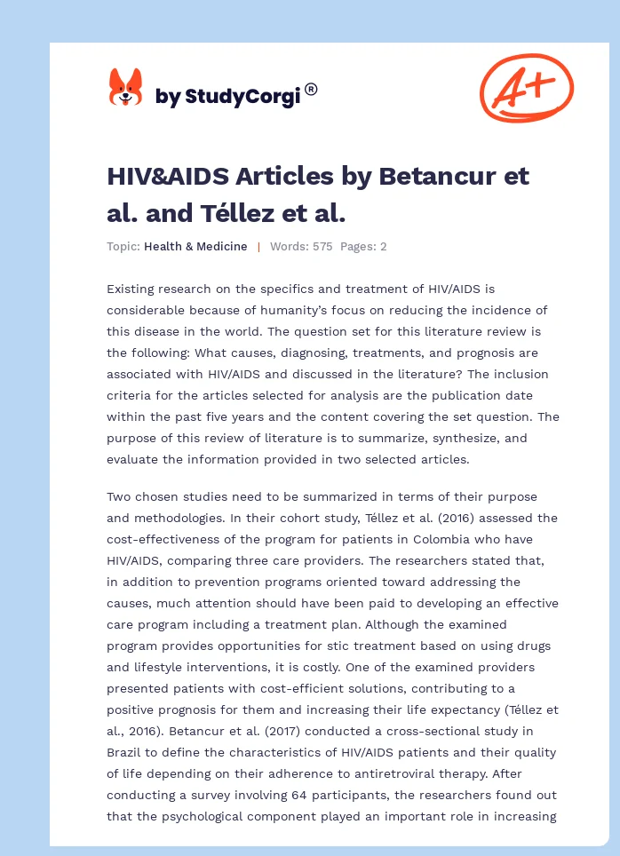 HIV&AIDS Articles by Betancur et al. and Téllez et al.. Page 1