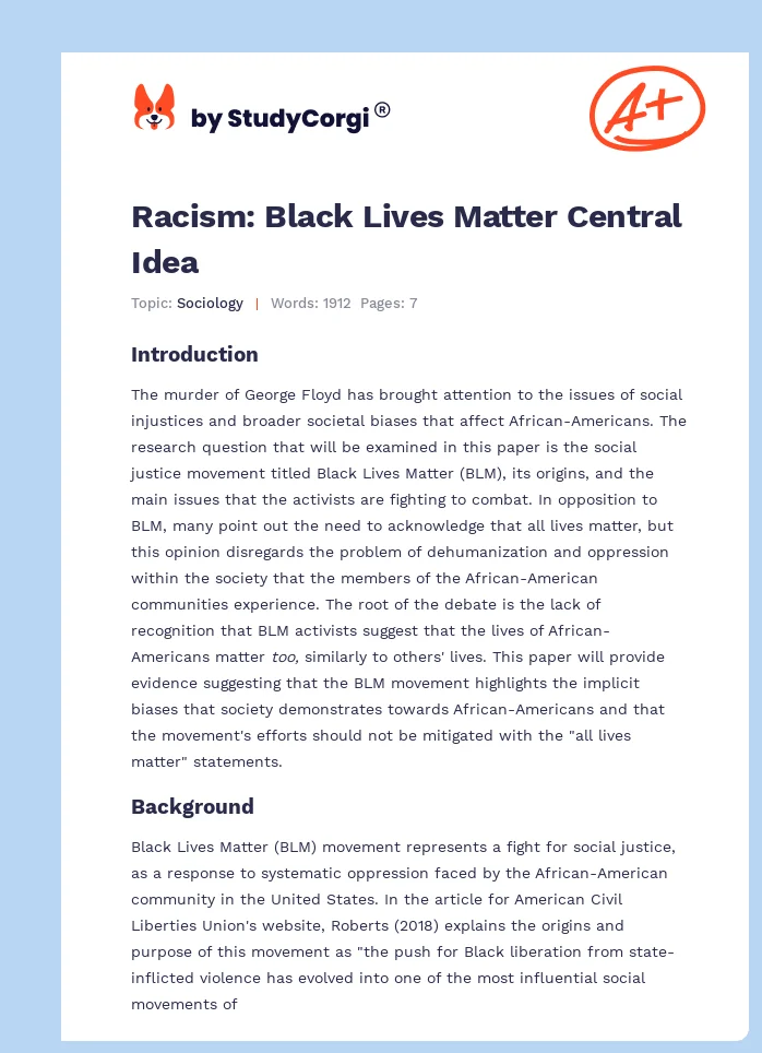 Racism: Black Lives Matter Central Idea. Page 1