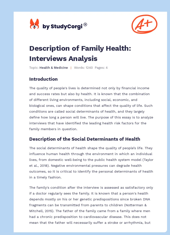Description of Family Health: Interviews Analysis. Page 1