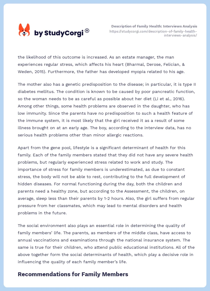 Description of Family Health: Interviews Analysis. Page 2