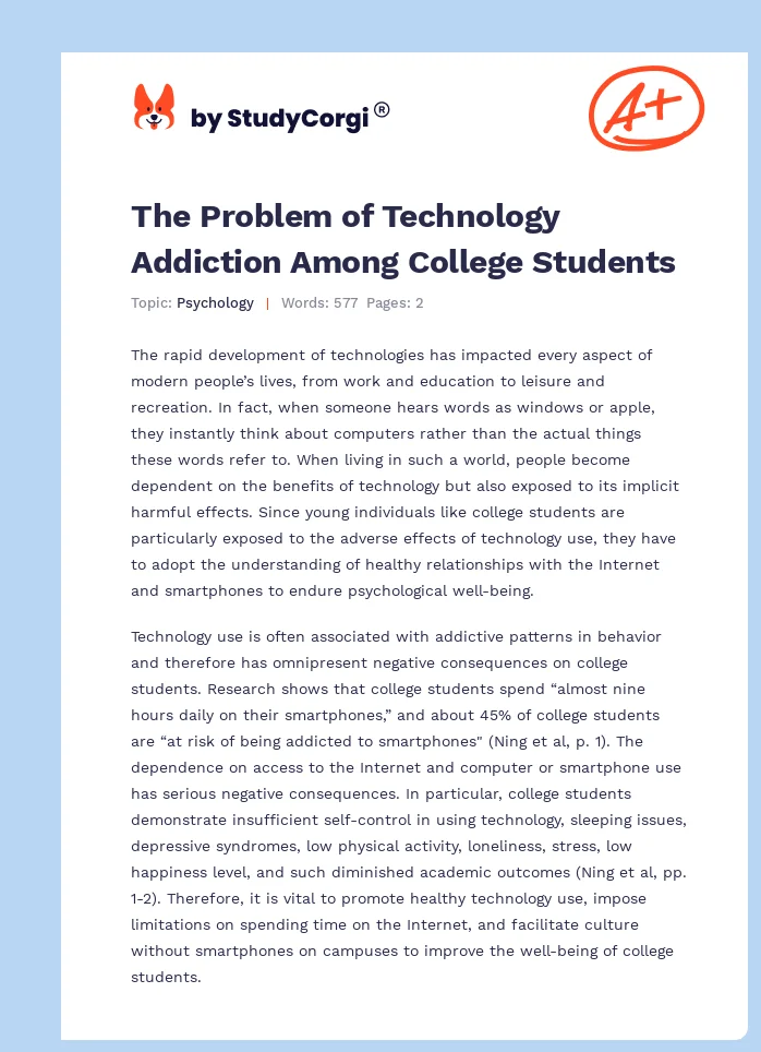 The Problem of Technology Addiction Among College Students. Page 1