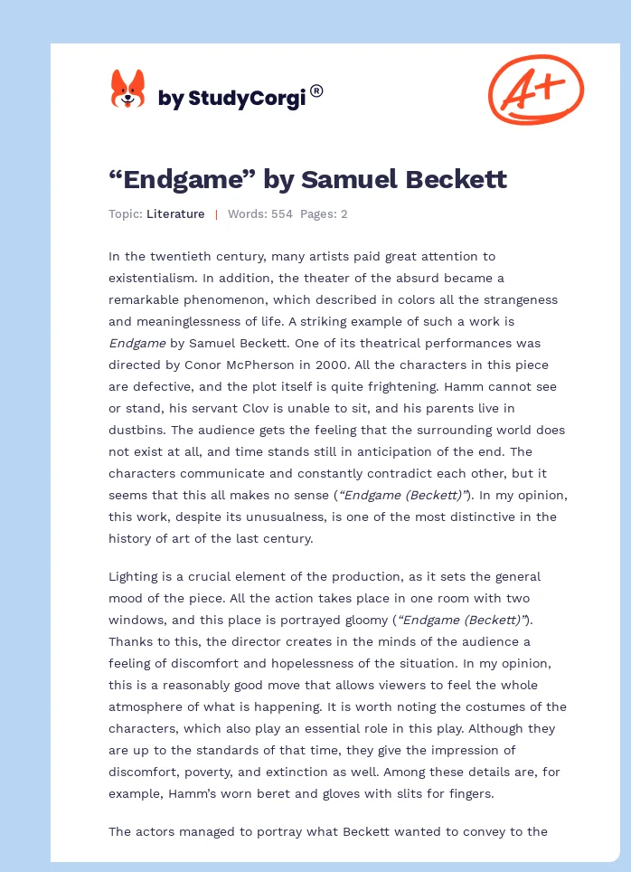 “Endgame” by Samuel Beckett. Page 1