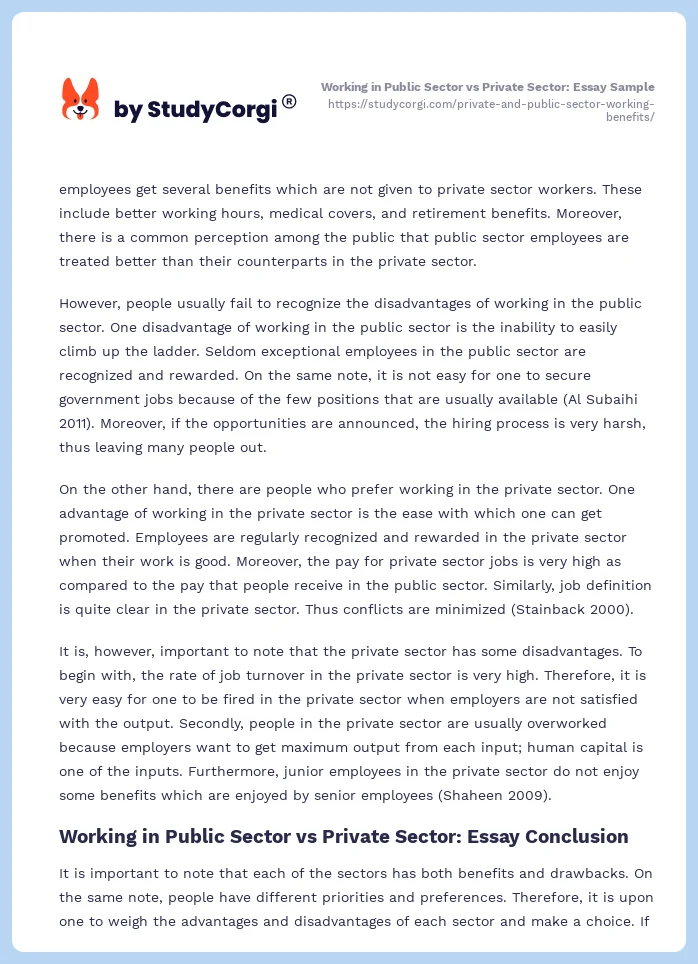 Working in Public Sector vs Private Sector: Essay Sample. Page 2