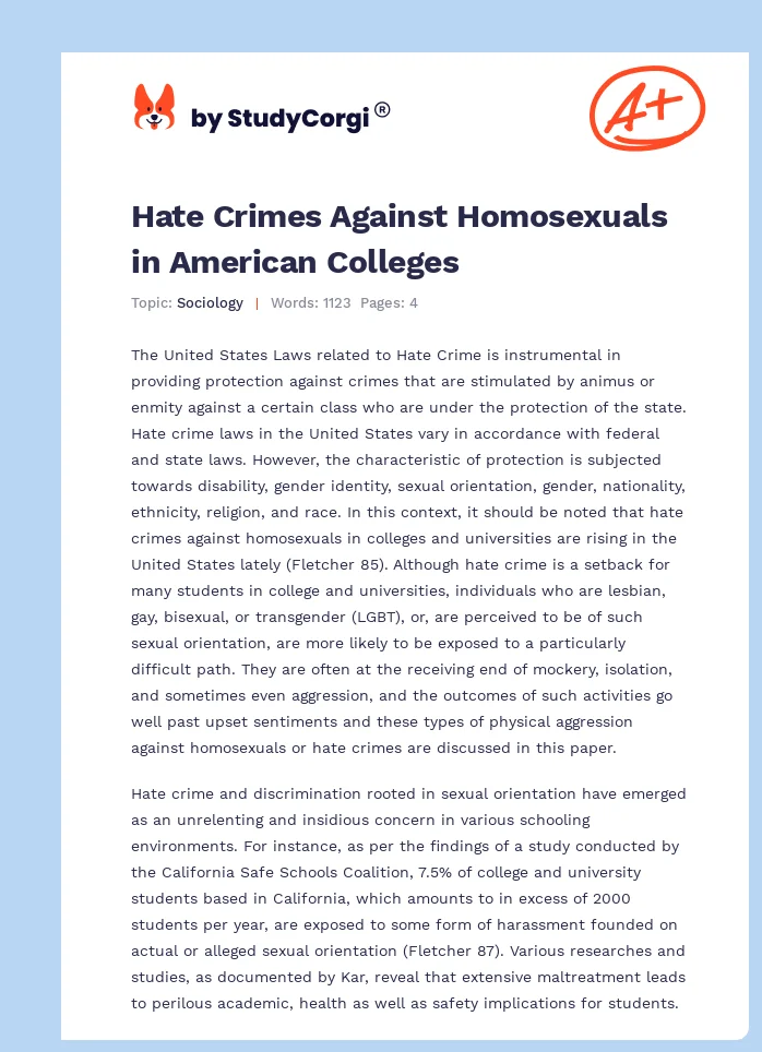 Hate Crimes Against Homosexuals in American Colleges. Page 1