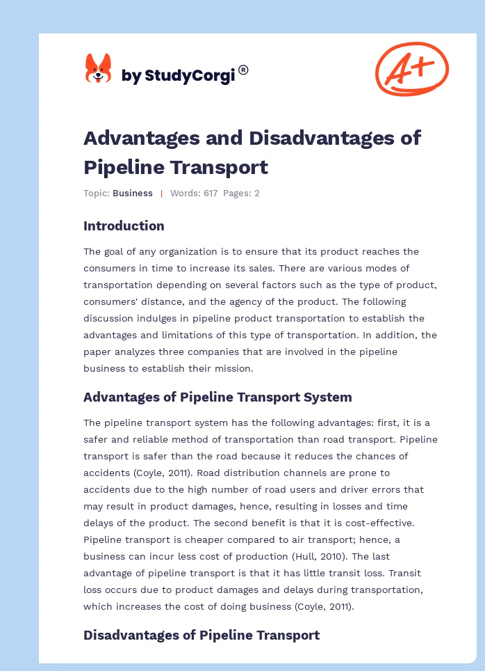 Advantages and Disadvantages of Pipeline Transport. Page 1