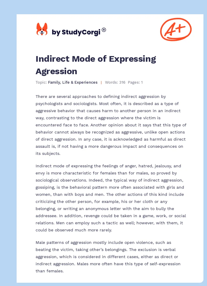 Indirect Mode of Expressing Agression. Page 1