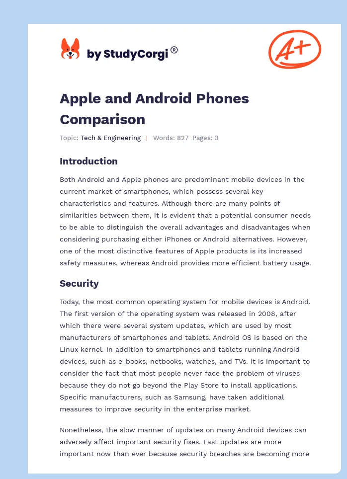 Apple and Android Phones Comparison. Page 1