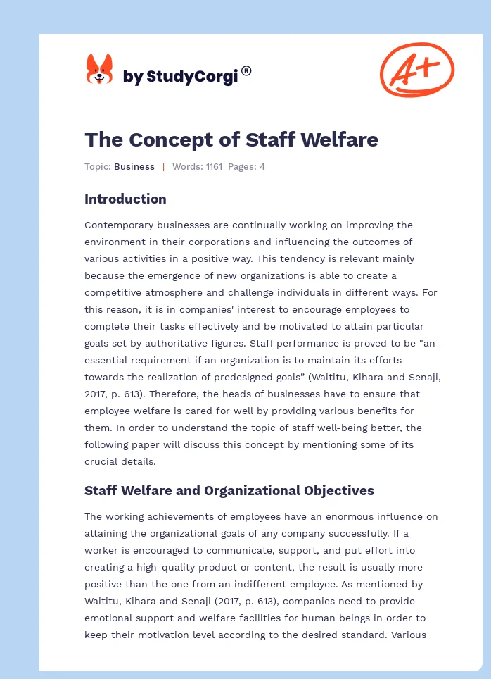 The Concept of Staff Welfare. Page 1