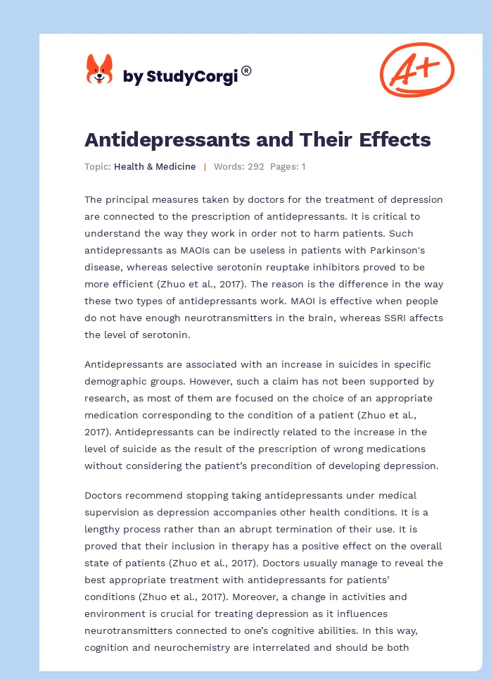 Antidepressants and Their Effects. Page 1