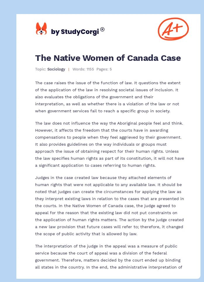 The Native Women of Canada Case. Page 1