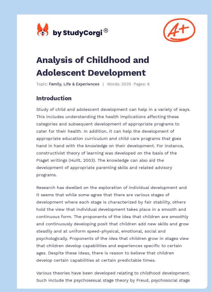 Analysis of Childhood and Adolescent Development. Page 1