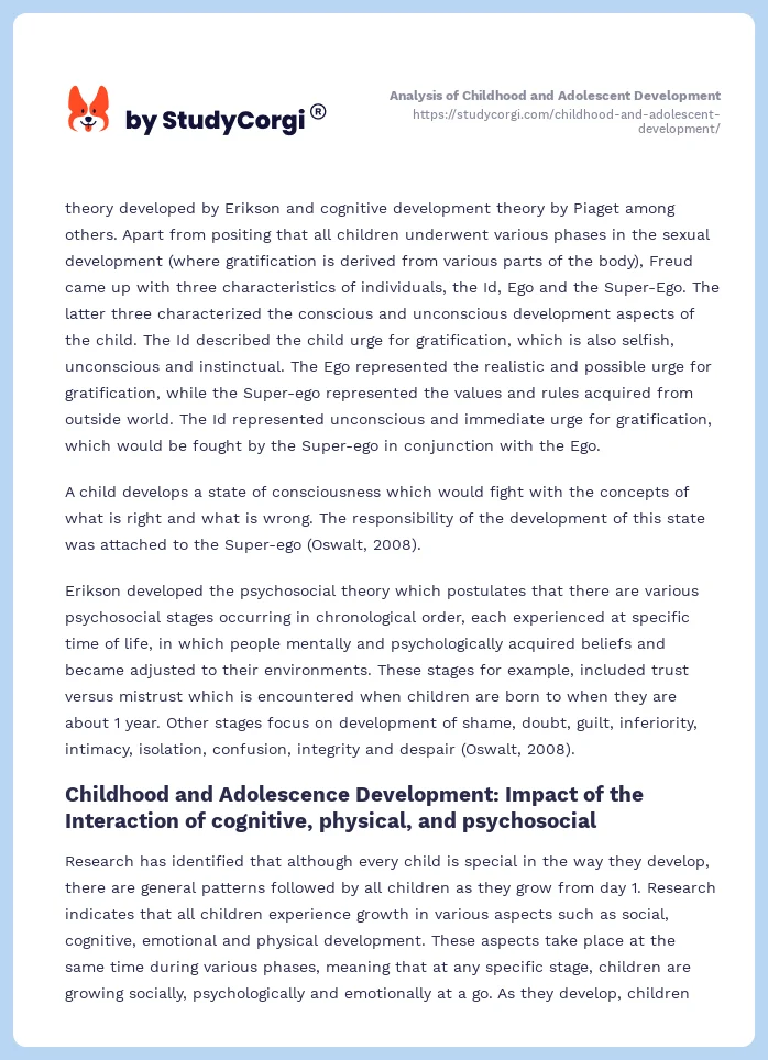 Analysis of Childhood and Adolescent Development. Page 2
