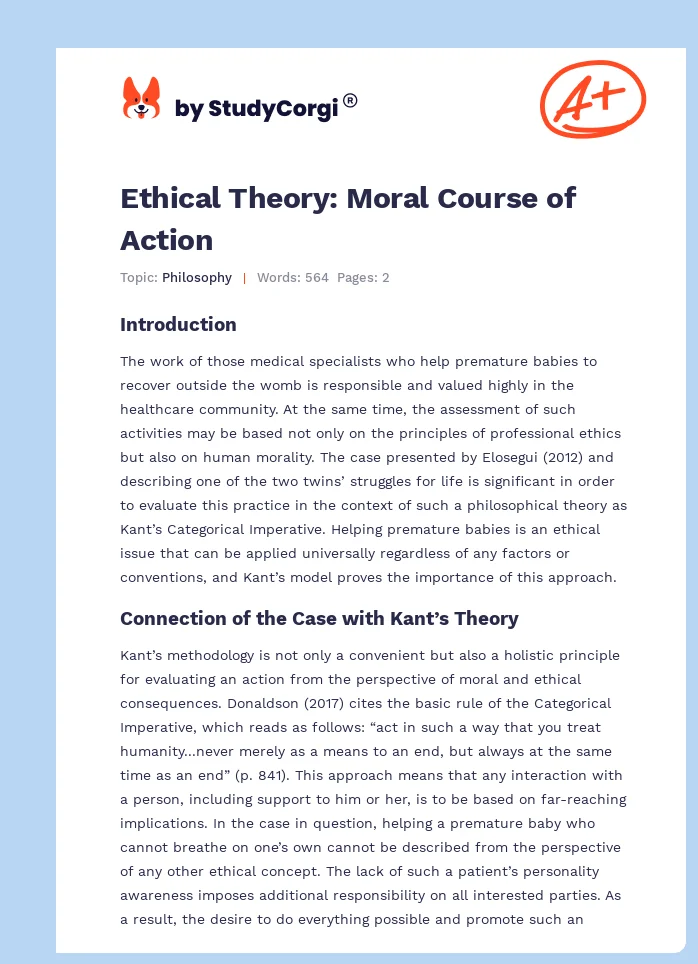 Ethical Theory: Moral Course of Action. Page 1