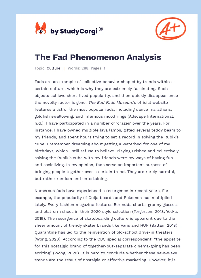 The Fad Phenomenon Analysis. Page 1