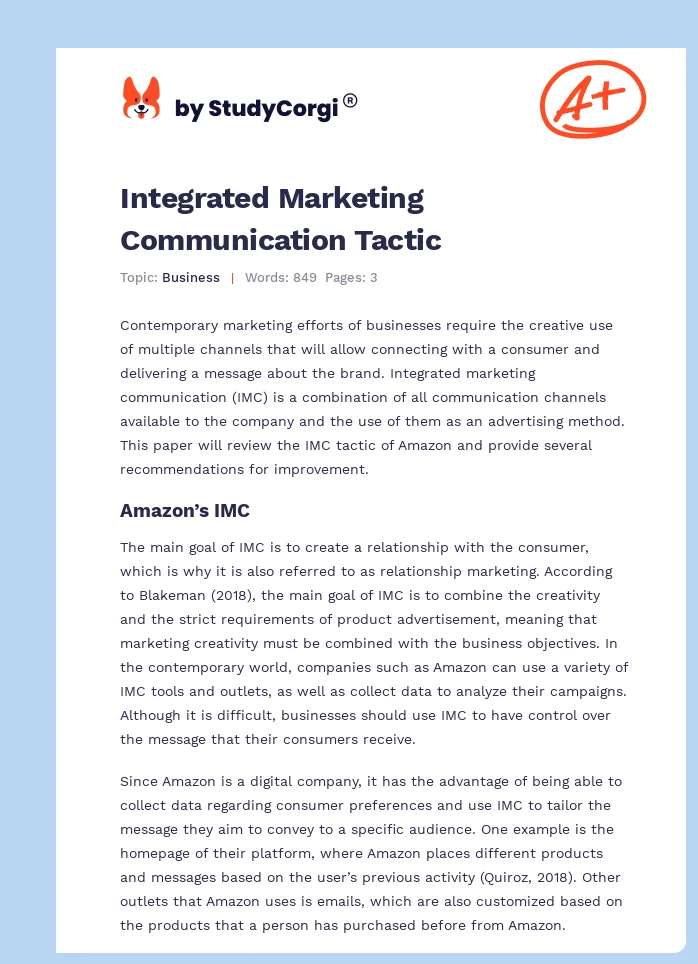 Integrated Marketing Communication Tactic. Page 1