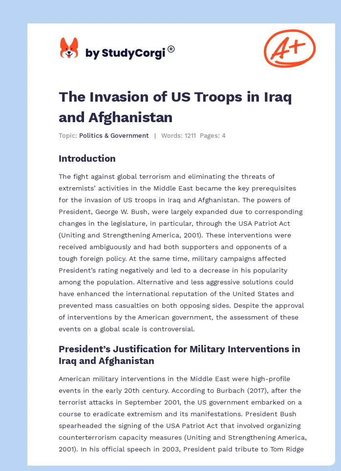 The Invasion of US Troops in Iraq and Afghanistan. Page 1