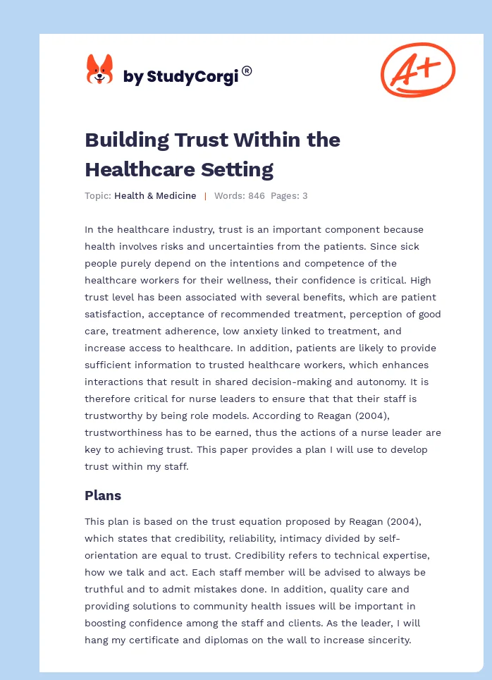 Building Trust Within the Healthcare Setting. Page 1