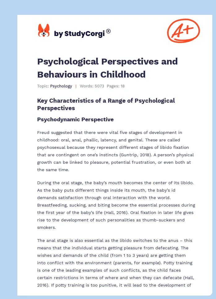 Psychological Perspectives and Behaviours in Childhood. Page 1