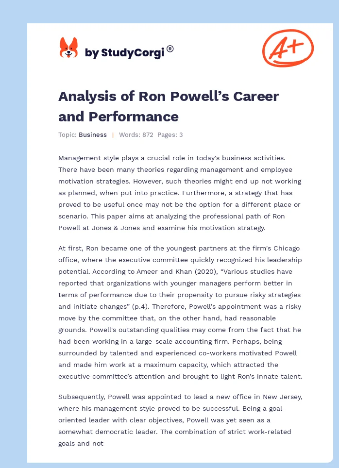 Analysis of Ron Powell’s Career and Performance. Page 1