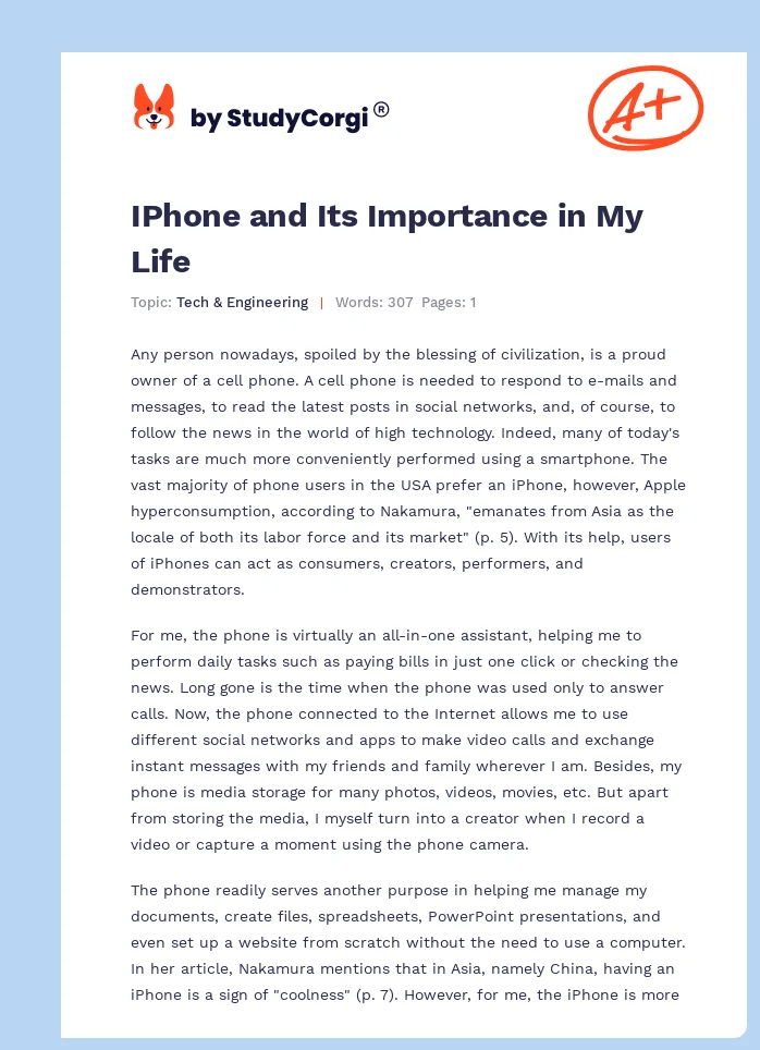 IPhone and Its Importance in My Life. Page 1