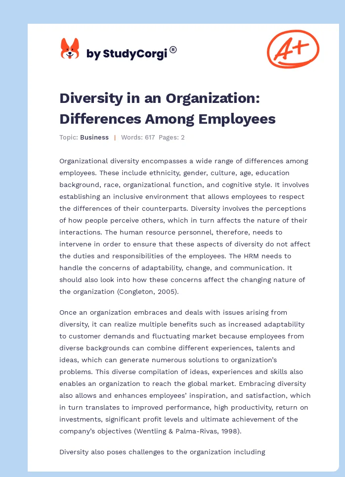 Diversity in an Organization: Differences Among Employees. Page 1