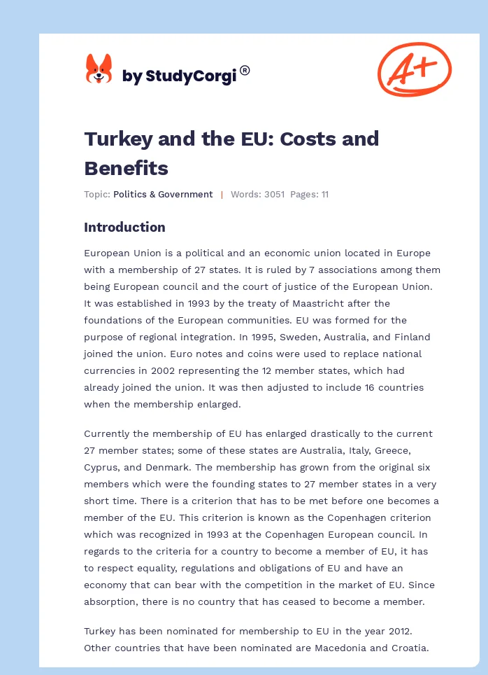 Turkey and the EU: Costs and Benefits. Page 1