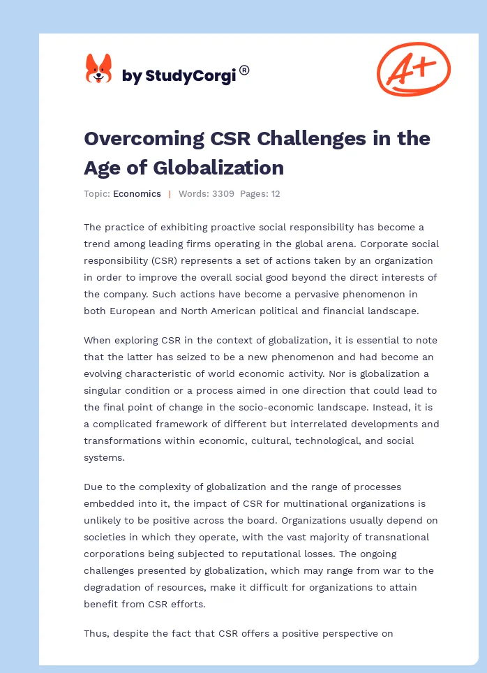 Overcoming CSR Challenges in the Age of Globalization. Page 1