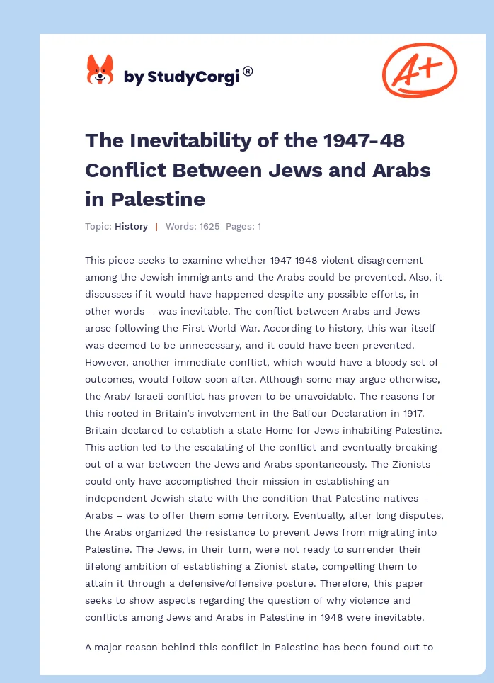 The Inevitability of the 1947-48 Conflict Between Jews and Arabs in Palestine. Page 1