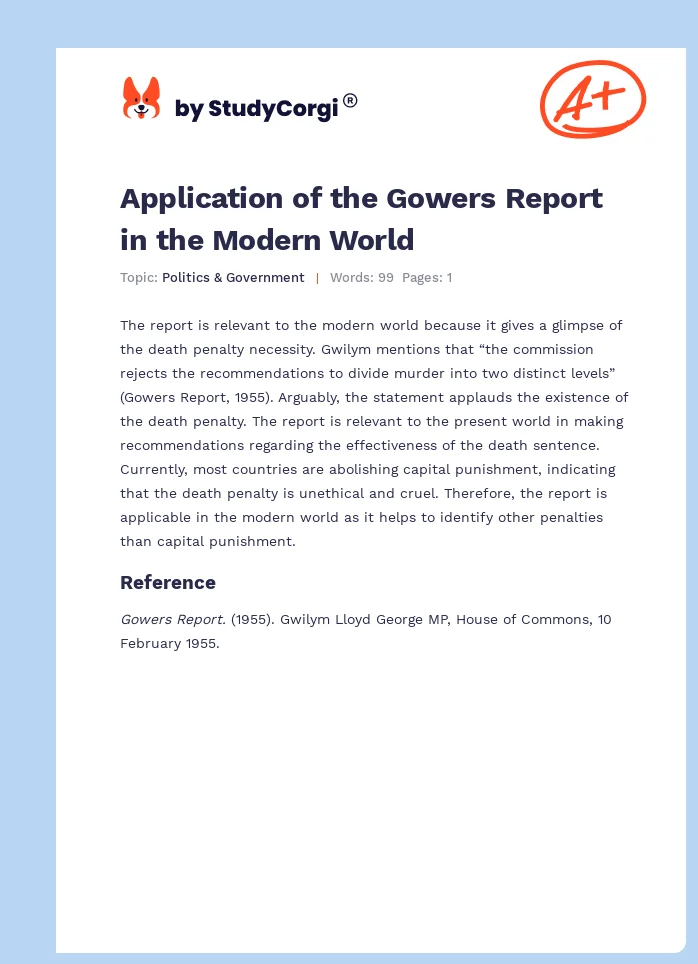 Application of the Gowers Report in the Modern World. Page 1